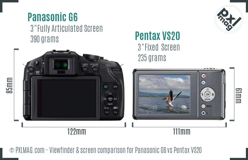 Panasonic G6 vs Pentax VS20 Screen and Viewfinder comparison