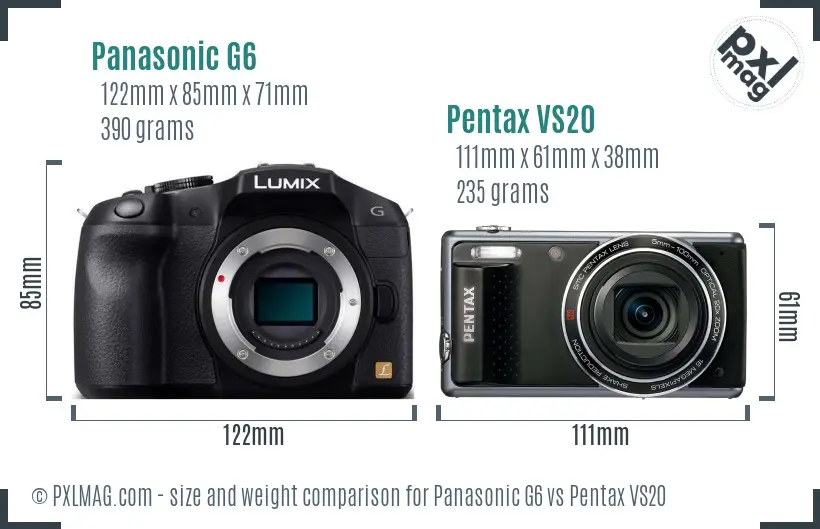 Panasonic G6 vs Pentax VS20 size comparison