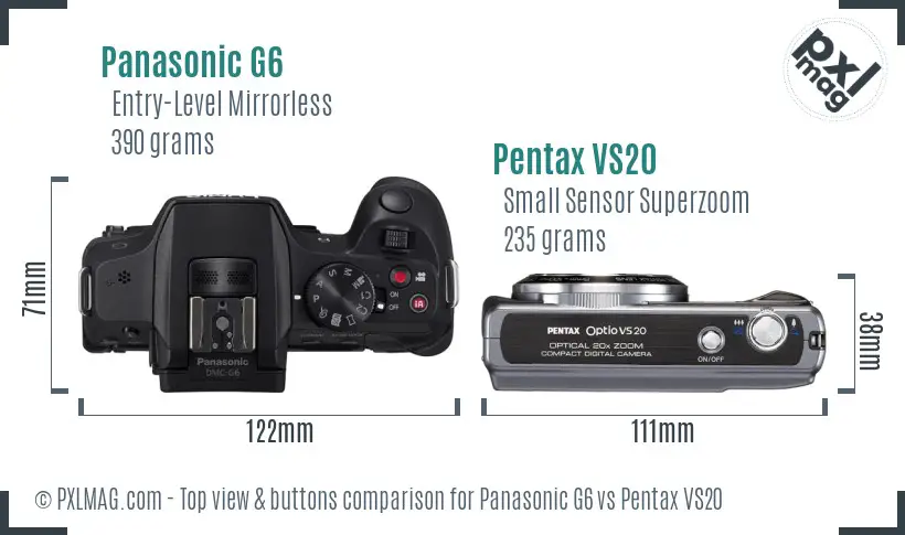 Panasonic G6 vs Pentax VS20 top view buttons comparison