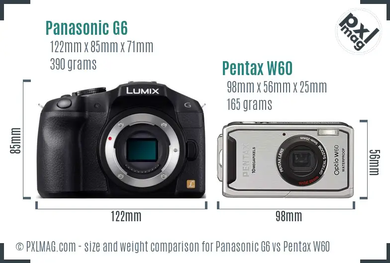 Panasonic G6 vs Pentax W60 size comparison