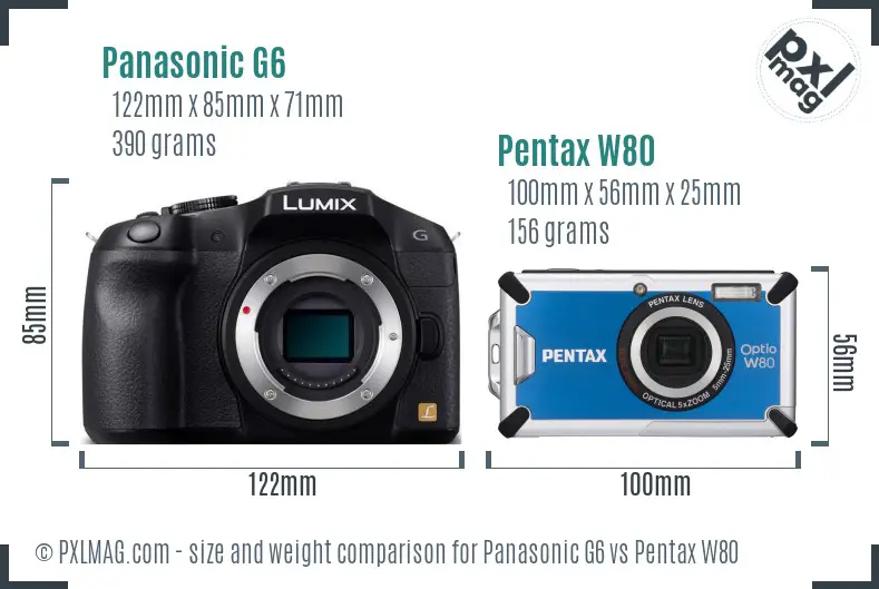 Panasonic G6 vs Pentax W80 size comparison