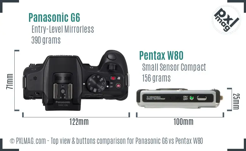 Panasonic G6 vs Pentax W80 top view buttons comparison