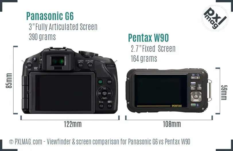 Panasonic G6 vs Pentax W90 Screen and Viewfinder comparison