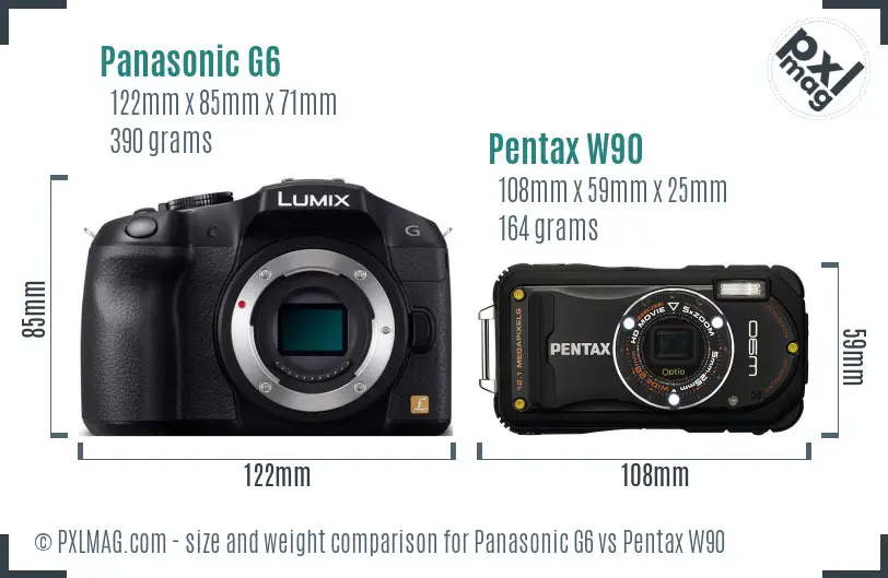 Panasonic G6 vs Pentax W90 size comparison