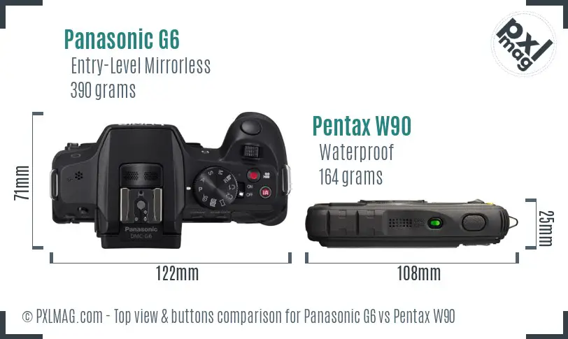 Panasonic G6 vs Pentax W90 top view buttons comparison