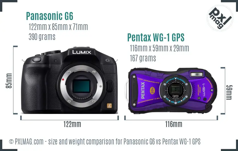Panasonic G6 vs Pentax WG-1 GPS size comparison