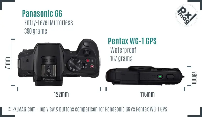 Panasonic G6 vs Pentax WG-1 GPS top view buttons comparison