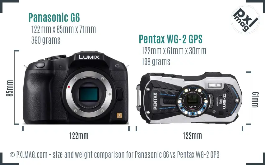 Panasonic G6 vs Pentax WG-2 GPS size comparison