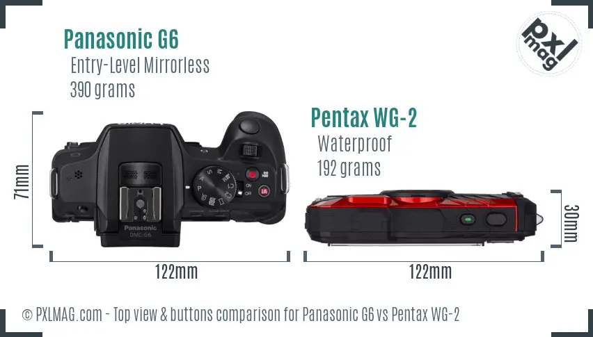 Panasonic G6 vs Pentax WG-2 top view buttons comparison