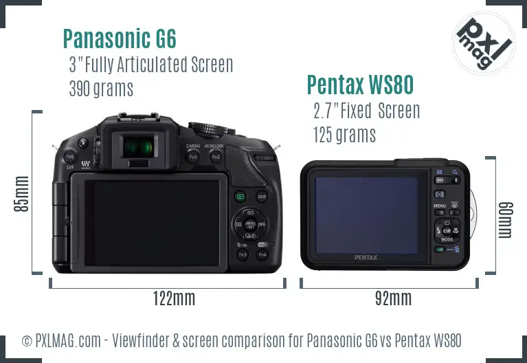 Panasonic G6 vs Pentax WS80 Screen and Viewfinder comparison