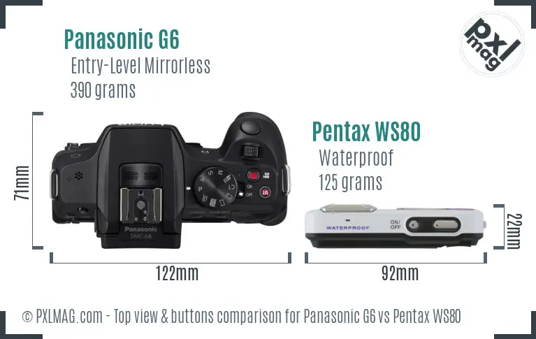 Panasonic G6 vs Pentax WS80 top view buttons comparison
