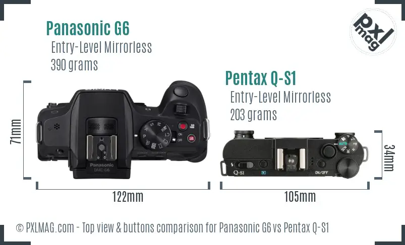 Panasonic G6 vs Pentax Q-S1 top view buttons comparison