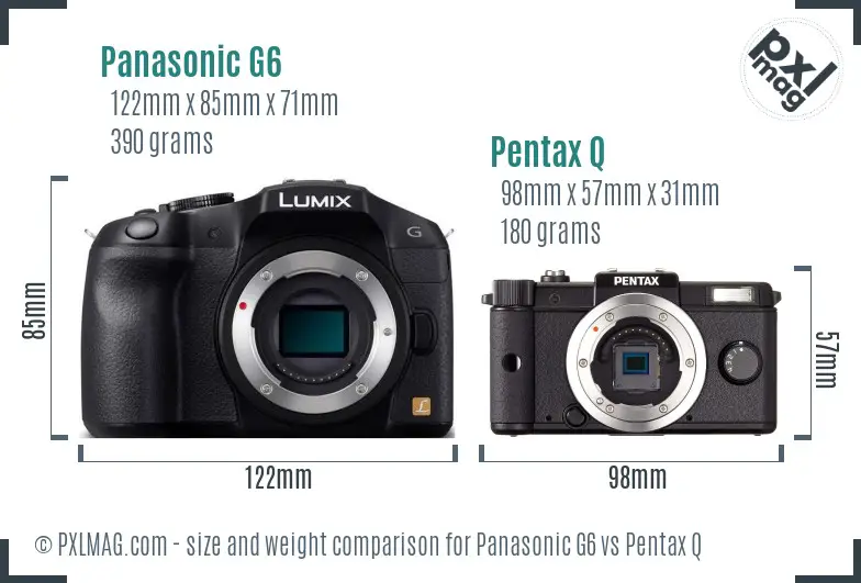 Panasonic G6 vs Pentax Q size comparison