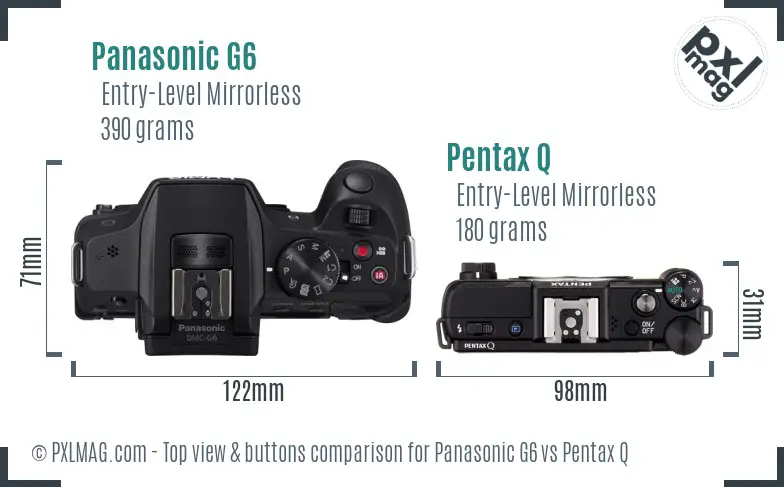 Panasonic G6 vs Pentax Q top view buttons comparison