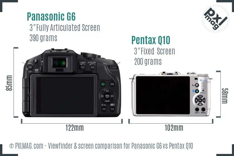 Panasonic G6 vs Pentax Q10 Screen and Viewfinder comparison