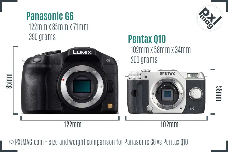Panasonic G6 vs Pentax Q10 size comparison