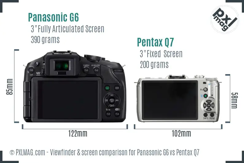 Panasonic G6 vs Pentax Q7 Screen and Viewfinder comparison