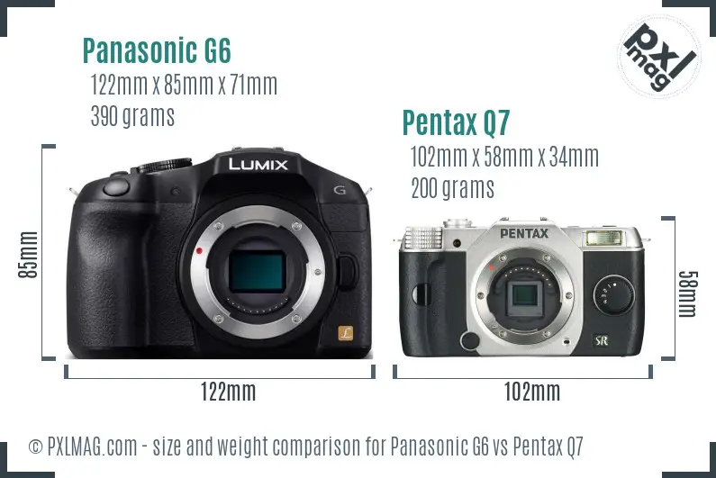 Panasonic G6 vs Pentax Q7 size comparison