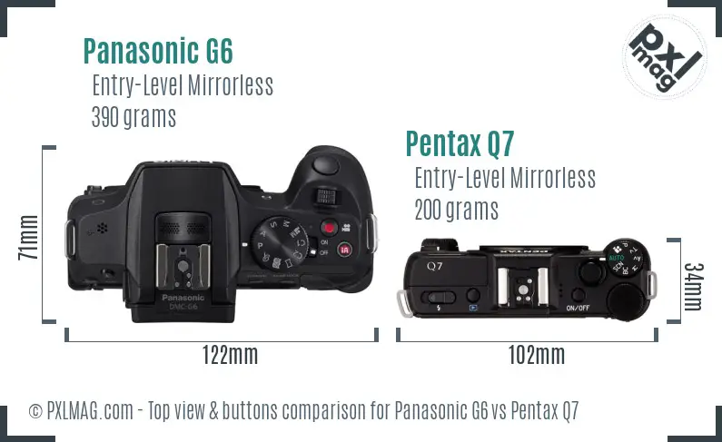 Panasonic G6 vs Pentax Q7 top view buttons comparison