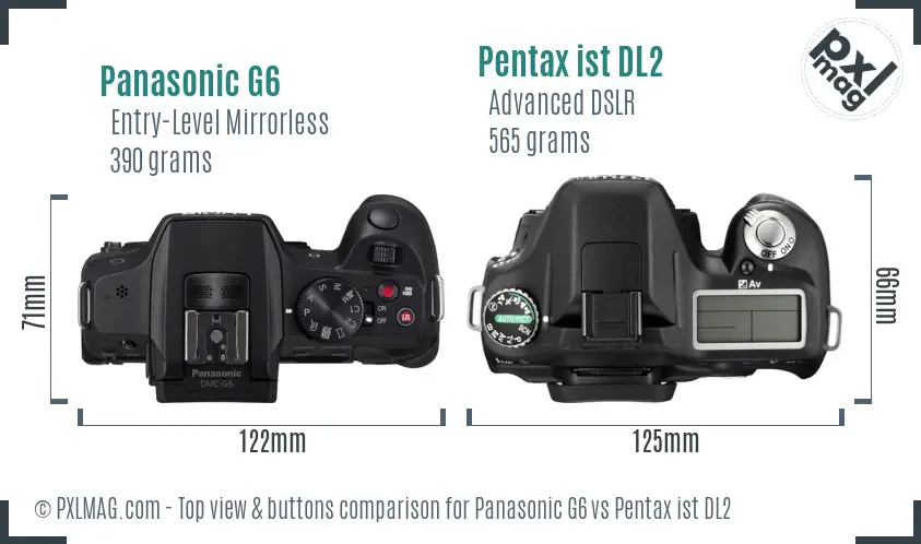 Panasonic G6 vs Pentax ist DL2 top view buttons comparison