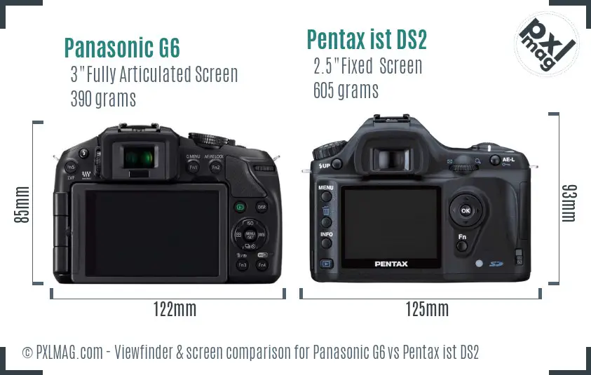 Panasonic G6 vs Pentax ist DS2 Screen and Viewfinder comparison