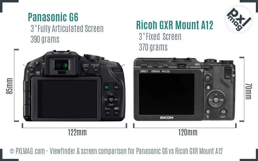 Panasonic G6 vs Ricoh GXR Mount A12 Screen and Viewfinder comparison