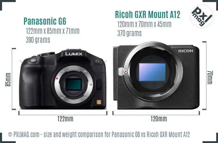 Panasonic G6 vs Ricoh GXR Mount A12 size comparison