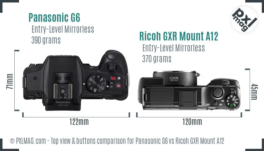 Panasonic G6 vs Ricoh GXR Mount A12 top view buttons comparison