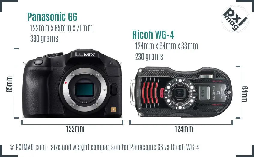 Panasonic G6 vs Ricoh WG-4 size comparison