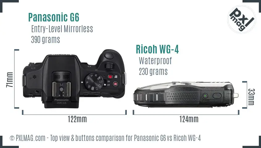 Panasonic G6 vs Ricoh WG-4 top view buttons comparison