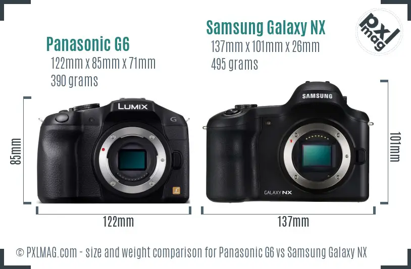 Panasonic G6 vs Samsung Galaxy NX size comparison Panasonic G6 vs Samsung Galaxy NX size comparison