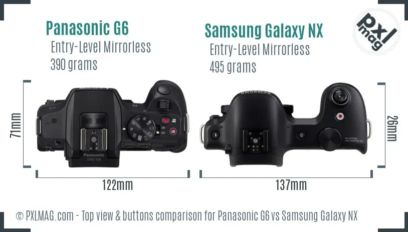 Panasonic G6 vs Samsung Galaxy NX top view buttons comparison Panasonic G6 vs Samsung Galaxy NX top view buttons comparison