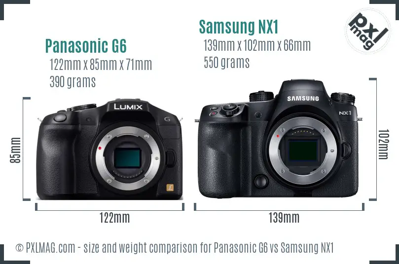 Panasonic G6 vs Samsung NX1 size comparison