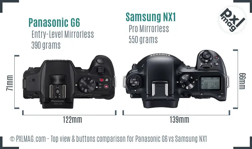 Panasonic G6 vs Samsung NX1 top view buttons comparison