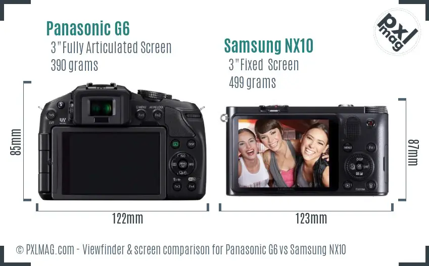 Panasonic G6 vs Samsung NX10 Screen and Viewfinder comparison
