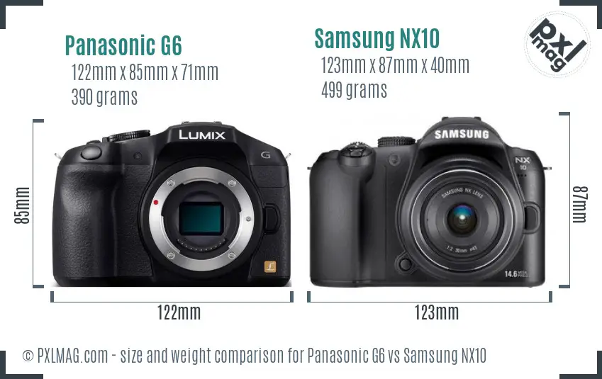 Panasonic G6 vs Samsung NX10 size comparison