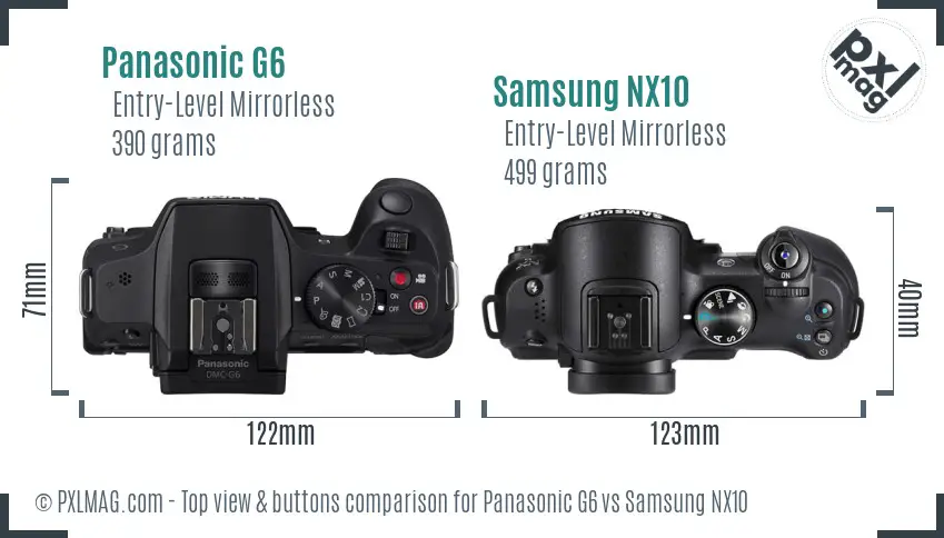 Panasonic G6 vs Samsung NX10 top view buttons comparison