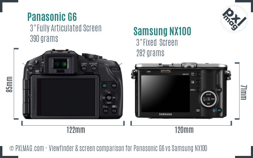 Panasonic G6 vs Samsung NX100 Screen and Viewfinder comparison