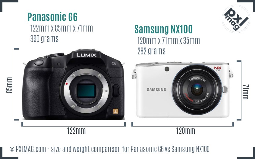 Panasonic G6 vs Samsung NX100 size comparison