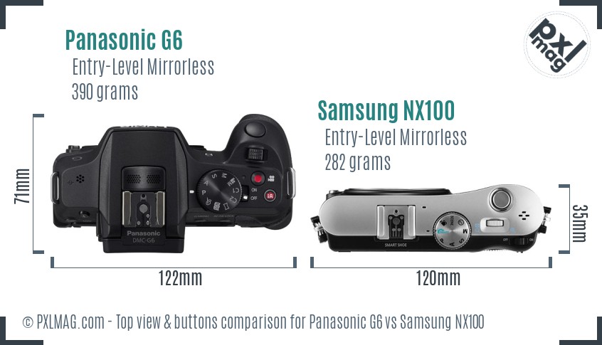 Panasonic G6 vs Samsung NX100 top view buttons comparison