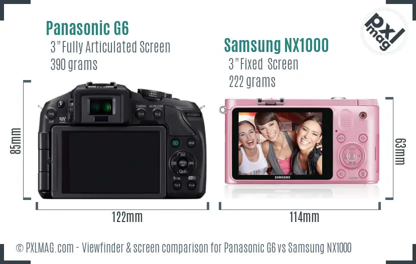 Panasonic G6 vs Samsung NX1000 Screen and Viewfinder comparison