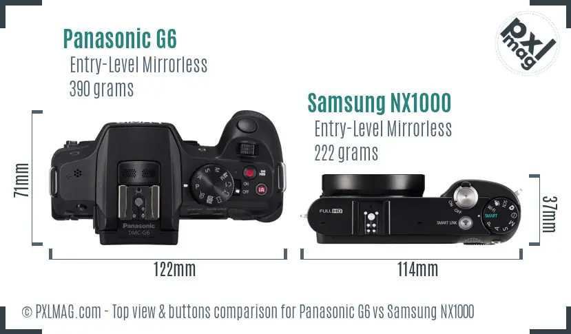 Panasonic G6 vs Samsung NX1000 top view buttons comparison