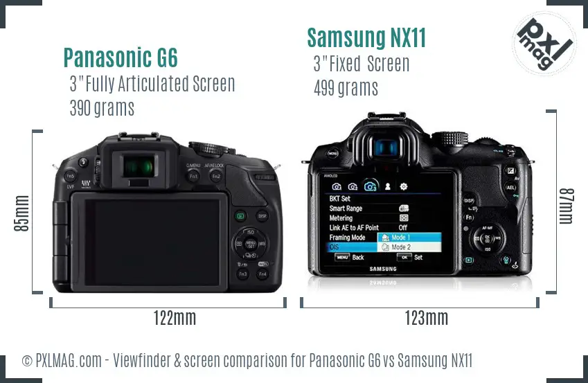 Panasonic G6 vs Samsung NX11 Screen and Viewfinder comparison