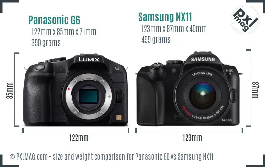 Panasonic G6 vs Samsung NX11 size comparison