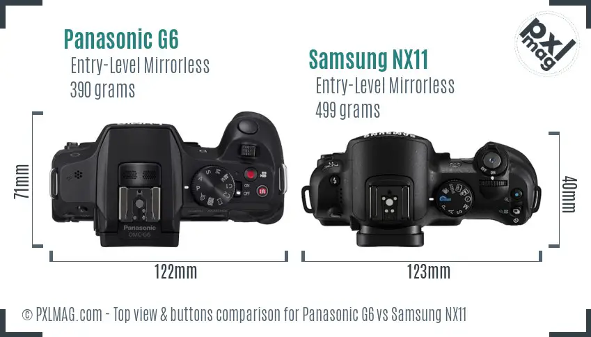 Panasonic G6 vs Samsung NX11 top view buttons comparison