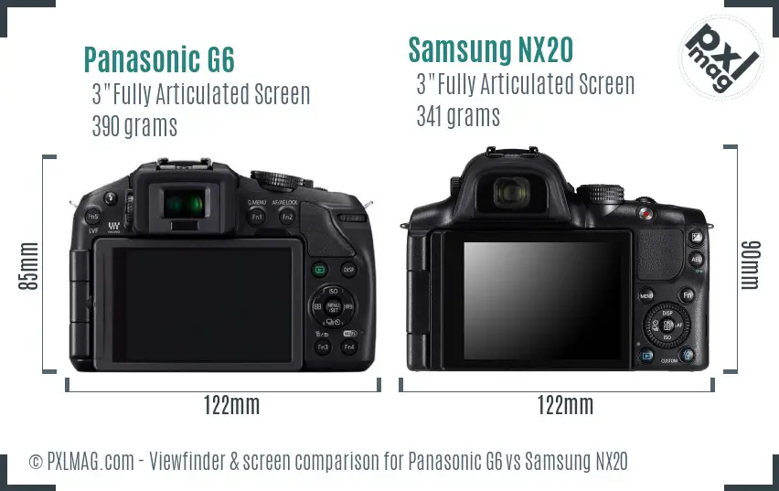 Panasonic G6 vs Samsung NX20 Screen and Viewfinder comparison