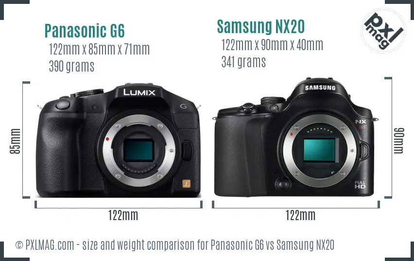 Panasonic G6 vs Samsung NX20 size comparison