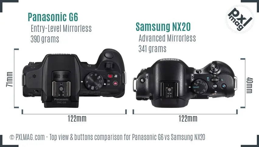 Panasonic G6 vs Samsung NX20 top view buttons comparison