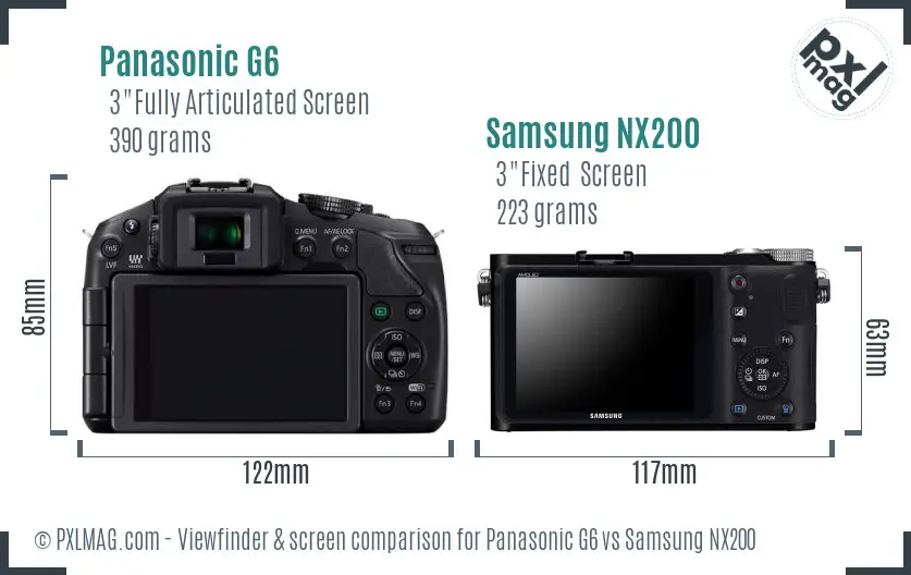 Panasonic G6 vs Samsung NX200 Screen and Viewfinder comparison