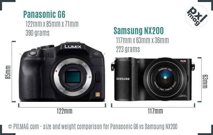 Panasonic G6 vs Samsung NX200 size comparison